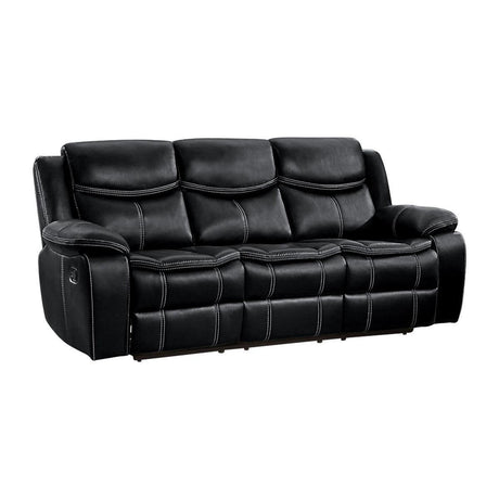 Bastrop Black Solid Wood And Plywood Premium Faux Leather Double Reclining Sofa - Ella Furniture