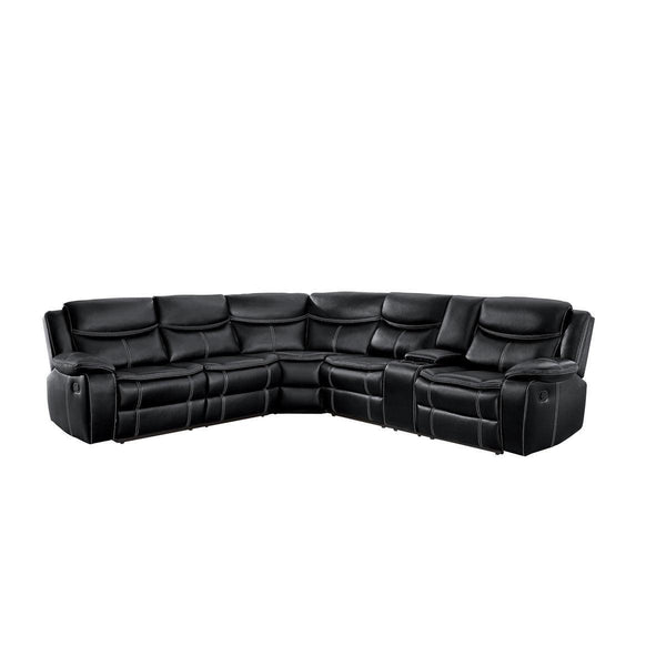 Bastrop Black Solid Wood Premium Faux Leather Upholstery 3-Piece Sectional With Right Console - Ella Furniture