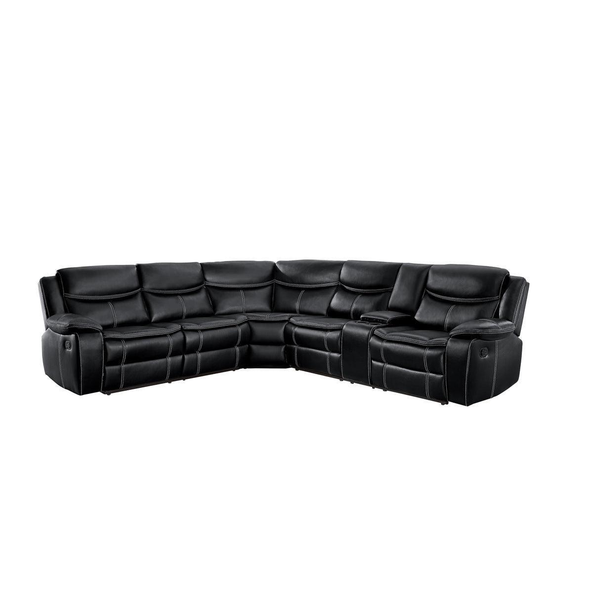 Bastrop Black Solid Wood Premium Faux Leather Upholstery 3-Piece Sectional With Right Console - Ella Furniture