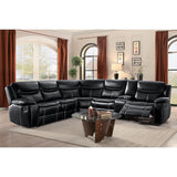 Bastrop Black Solid Wood Premium Faux Leather Upholstery 3-Piece Sectional With Right Console - Ella Furniture