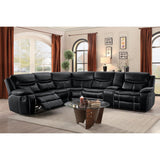 Bastrop Black Solid Wood Premium Faux Leather Upholstery 3-Piece Sectional With Right Console - Ella Furniture