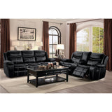Bastrop Black Solid Wood And Plywood Premium Faux Leather Double Reclining Sofa - Ella Furniture