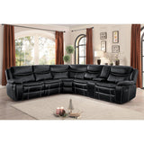 Bastrop Black Solid Wood Premium Faux Leather Upholstery 3-Piece Sectional With Right Console - Ella Furniture