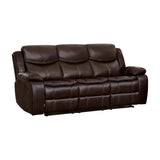 Bastrop Brown Solid Wood And Plywood Faux Leather Upholstery Double Reclining Sofa - Ella Furniture