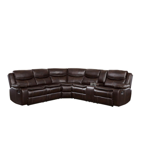 Bastrop Brown Solid Wood Premium Faux Leather Upholstery 3-Piece Sectional With Right Console - Ella Furniture