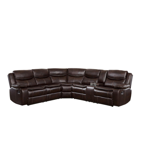 Bastrop Brown Solid Wood Premium Faux Leather Upholstery 3-Piece Sectional With Right Console - Ella Furniture