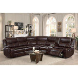 Bastrop Brown Solid Wood Premium Faux Leather Upholstery 3-Piece Sectional With Right Console - Ella Furniture