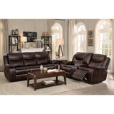 Bastrop Brown Solid Wood And Plywood Faux Leather Upholstery Double Reclining Sofa - Ella Furniture