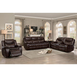 Bastrop Brown Solid Wood And Plywood Faux Leather Upholstery Double Reclining Sofa - Ella Furniture
