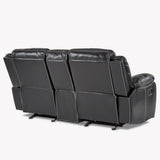 Bastrop Transitional Black Faux Leather Double Glider Reclining Love Seat With Center Console - Ella Furniture
