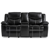 Bastrop Transitional Black Faux Leather Double Glider Reclining Love Seat With Center Console - Ella Furniture