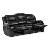 Bastrop Black Solid Wood And Plywood Premium Faux Leather Double Reclining Sofa - Ella Furniture