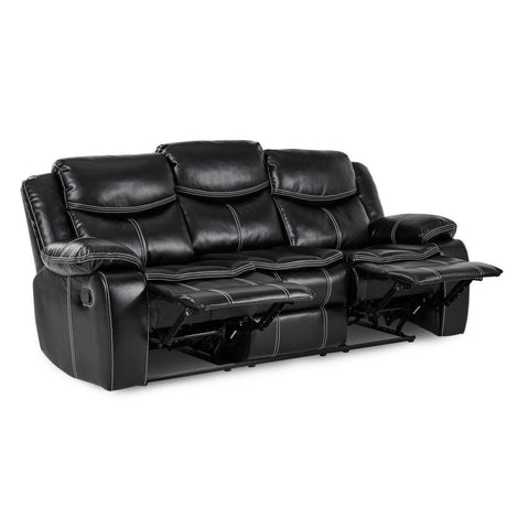 Bastrop Black Solid Wood And Plywood Premium Faux Leather Double Reclining Sofa - Ella Furniture
