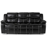 Bastrop Black Solid Wood And Plywood Premium Faux Leather Double Reclining Sofa - Ella Furniture