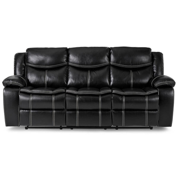 Bastrop Black Solid Wood And Plywood Premium Faux Leather Double Reclining Sofa - Ella Furniture