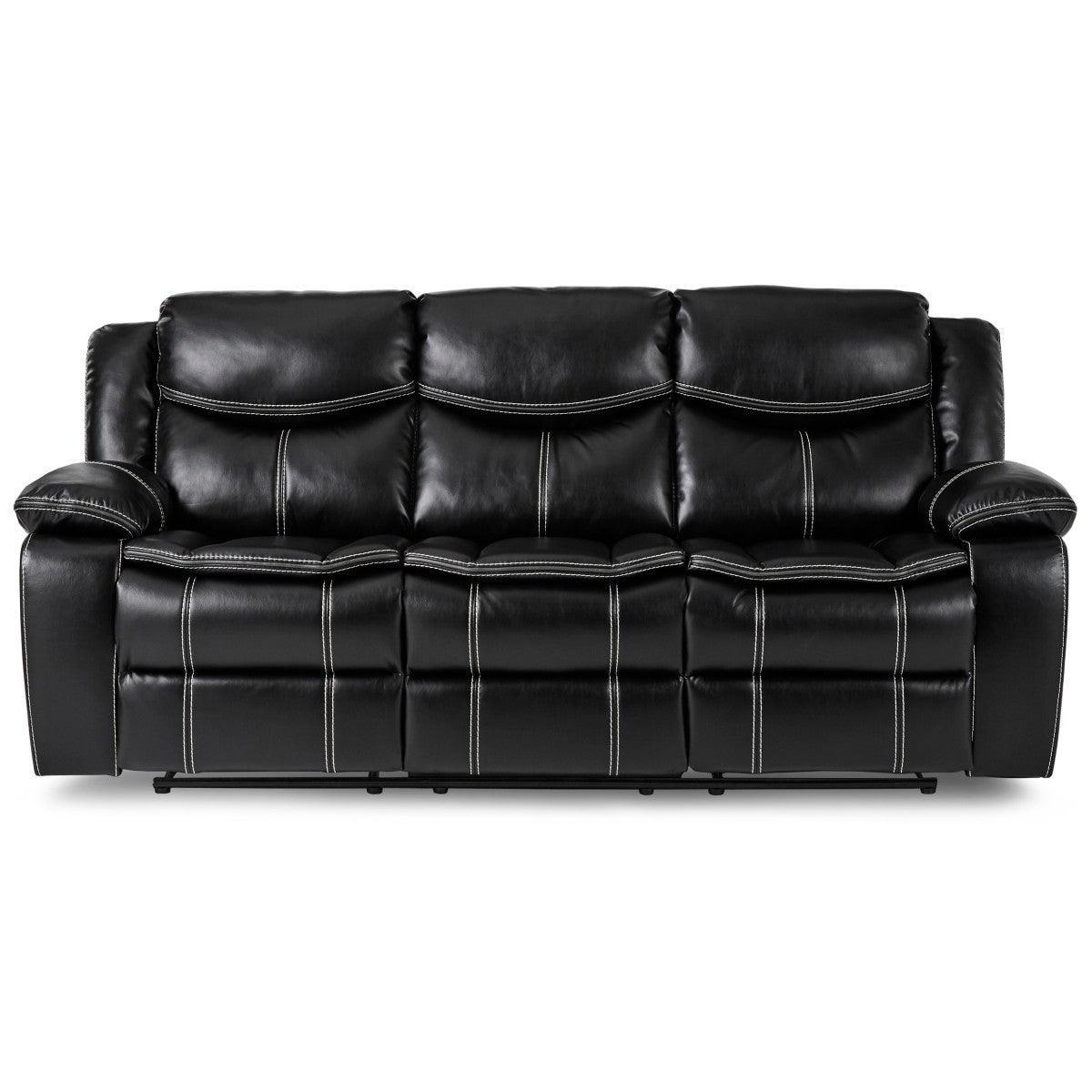Bastrop Black Solid Wood And Plywood Premium Faux Leather Double Reclining Sofa - Ella Furniture