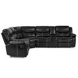 Bastrop Black Solid Wood Premium Faux Leather Upholstery 3-Piece Sectional With Right Console - Ella Furniture