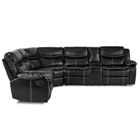 Bastrop Black Solid Wood Premium Faux Leather Upholstery 3-Piece Sectional With Right Console - Ella Furniture