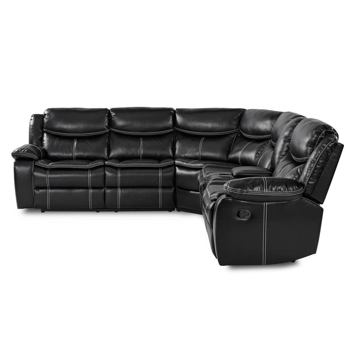 Bastrop Black Solid Wood Premium Faux Leather Upholstery 3-Piece Sectional With Right Console - Ella Furniture