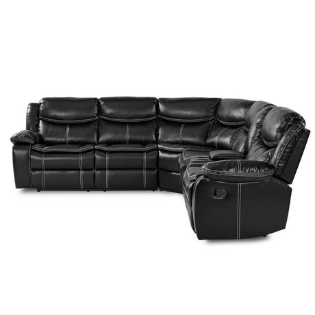Bastrop Black Solid Wood Premium Faux Leather Upholstery 3-Piece Sectional With Right Console - Ella Furniture