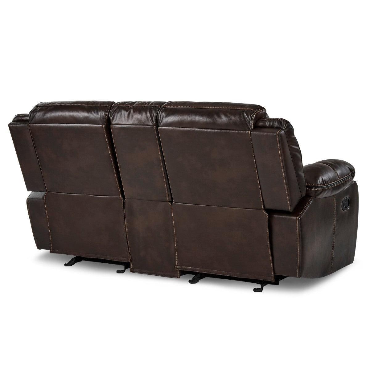 Bastrop Brown Premium Faux Leather Upholstery Double Glider Reclining Love Seat Center Console - Ella Furniture