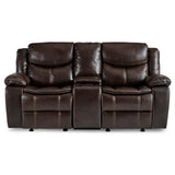 Bastrop Brown Premium Faux Leather Upholstery Double Glider Reclining Love Seat Center Console - Ella Furniture