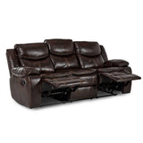 Bastrop Brown Solid Wood And Plywood Faux Leather Upholstery Double Reclining Sofa - Ella Furniture