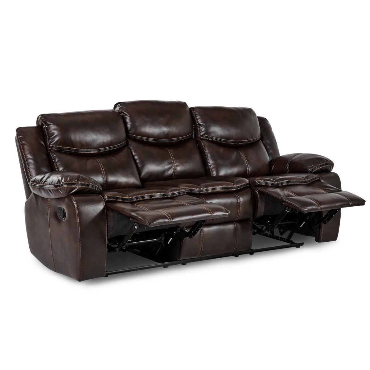 Bastrop Brown Solid Wood And Plywood Faux Leather Upholstery Double Reclining Sofa - Ella Furniture