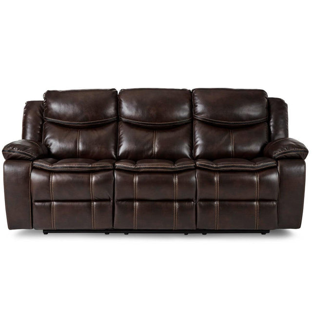 Bastrop Brown Solid Wood And Plywood Faux Leather Upholstery Double Reclining Sofa - Ella Furniture