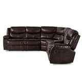 Bastrop Brown Solid Wood Premium Faux Leather Upholstery 3-Piece Sectional With Right Console - Ella Furniture