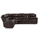 Bastrop Brown Solid Wood Premium Faux Leather Upholstery 3-Piece Sectional With Right Console - Ella Furniture