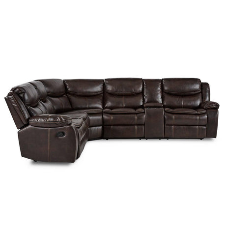 Bastrop Brown Solid Wood Premium Faux Leather Upholstery 3-Piece Sectional With Right Console - Ella Furniture