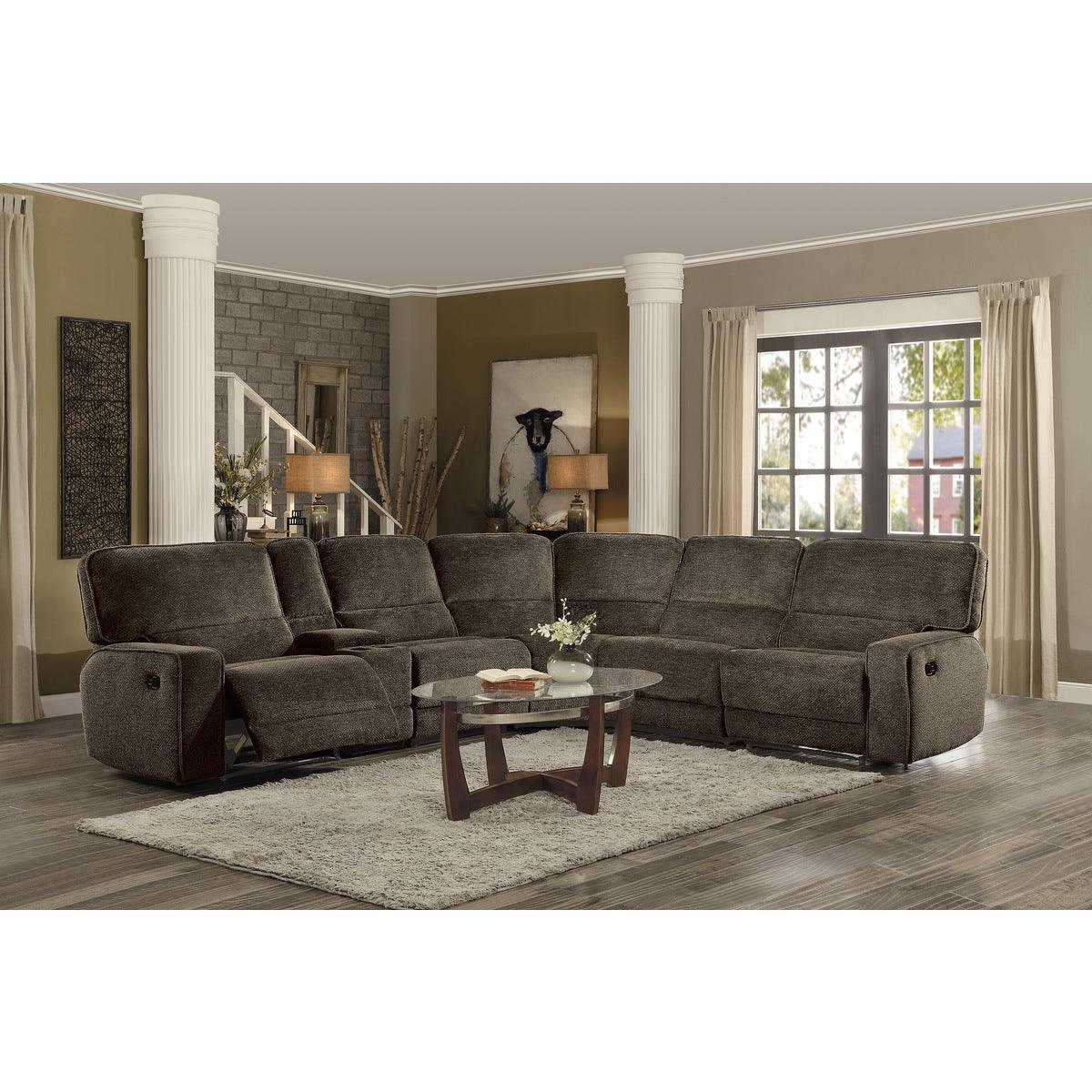 Shreveport Brown Solid Wood And Plywood Fabric Upholstered 6-Piece Modular Reclining Sectional - Ella Furniture