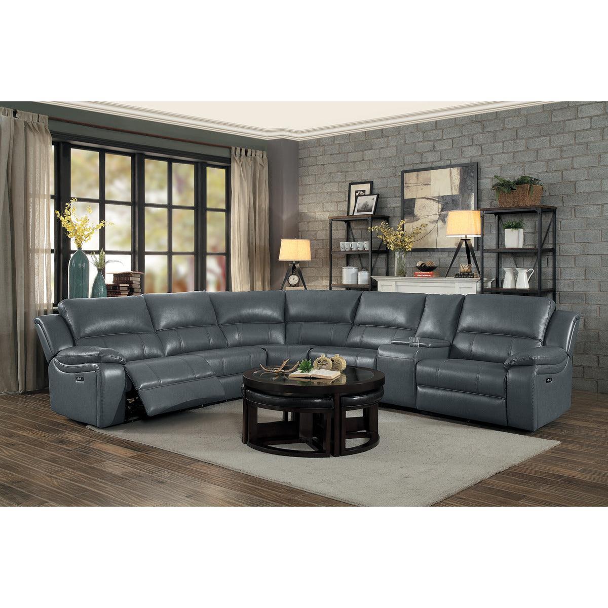 Falun Gray Solid Wood Premium Faux Leather Upholstery 6-Piece Modular Power Reclining Sectional - Ella Furniture