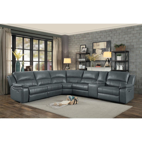 Falun Gray Solid Wood Premium Faux Leather Upholstery 6-Piece Modular Power Reclining Sectional - Ella Furniture