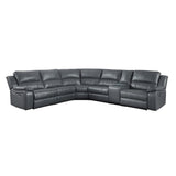 Falun Gray Solid Wood Premium Faux Leather Upholstery 6-Piece Modular Power Reclining Sectional - Ella Furniture