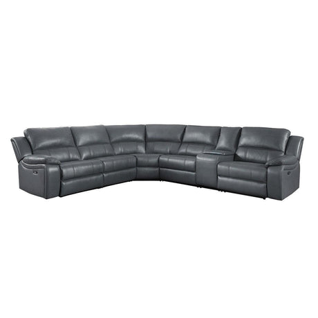 Falun Gray Solid Wood Premium Faux Leather Upholstery 6-Piece Modular Power Reclining Sectional - Ella Furniture