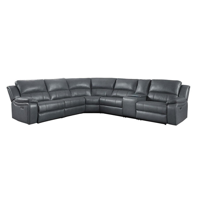 Falun Gray Solid Wood Premium Faux Leather Upholstery 6-Piece Modular Power Reclining Sectional - Ella Furniture