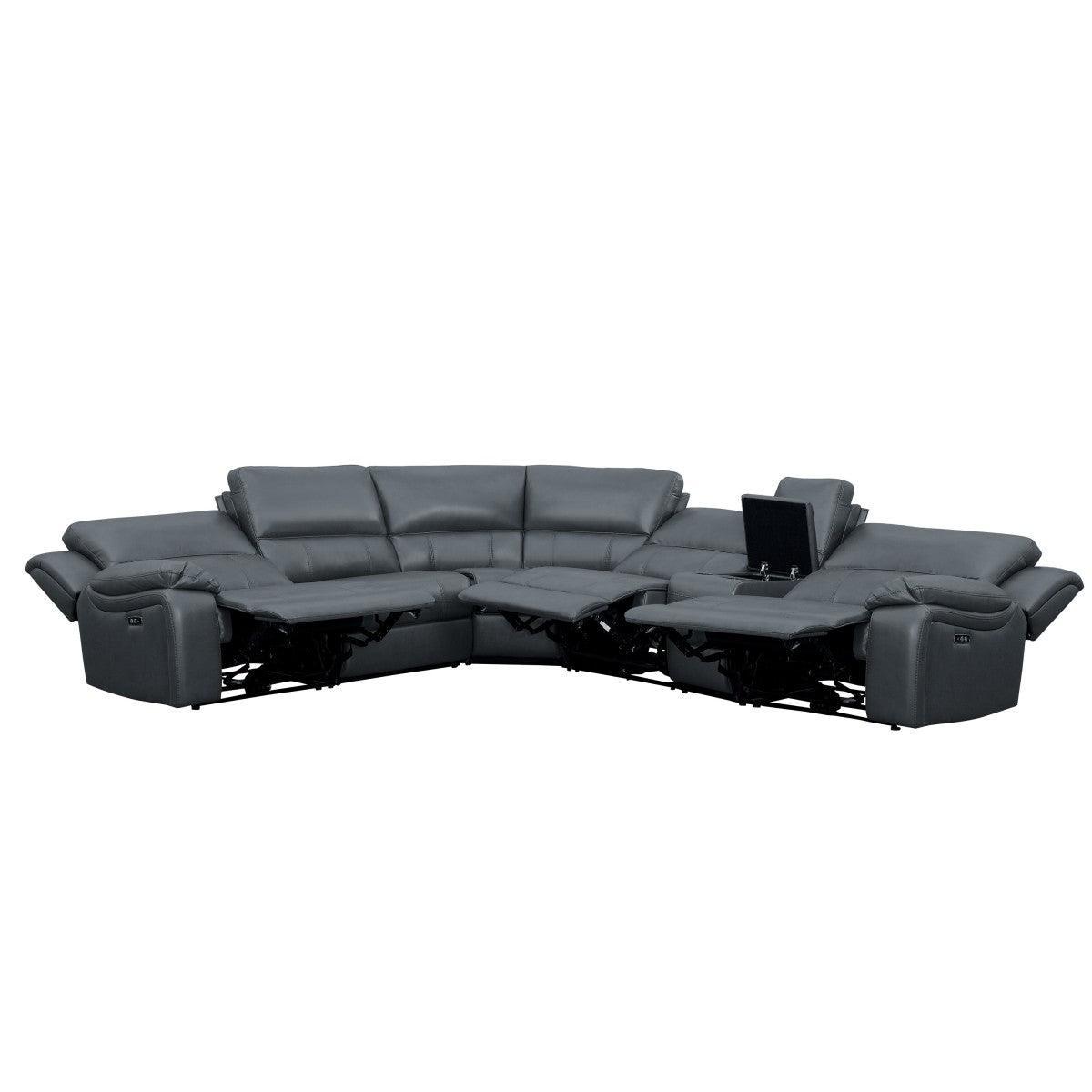 Falun Gray Solid Wood Premium Faux Leather Upholstery 6-Piece Modular Power Reclining Sectional - Ella Furniture