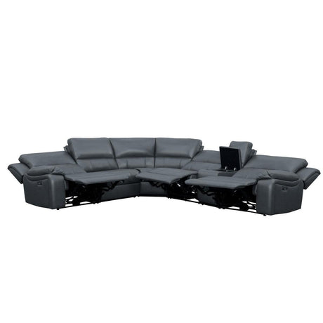 Falun Gray Solid Wood Premium Faux Leather Upholstery 6-Piece Modular Power Reclining Sectional - Ella Furniture