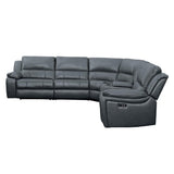 Falun Gray Solid Wood Premium Faux Leather Upholstery 6-Piece Modular Power Reclining Sectional - Ella Furniture