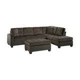 Emilio Brown Solid Wood And PlywoodFabric Upholstery 3-Piece Reversible Sectional With Ottoman - Ella Furniture
