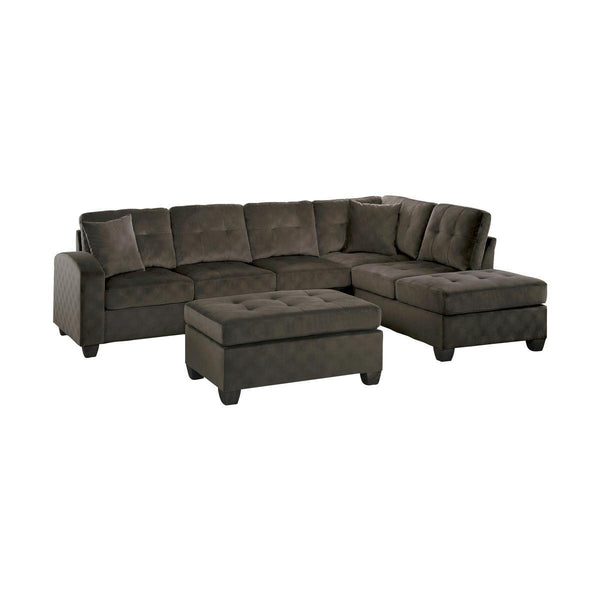 Emilio Brown Solid Wood And PlywoodFabric Upholstery 3-Piece Reversible Sectional With Ottoman - Ella Furniture