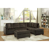 Emilio Brown Solid Wood And PlywoodFabric Upholstery 3-Piece Reversible Sectional With Ottoman - Ella Furniture