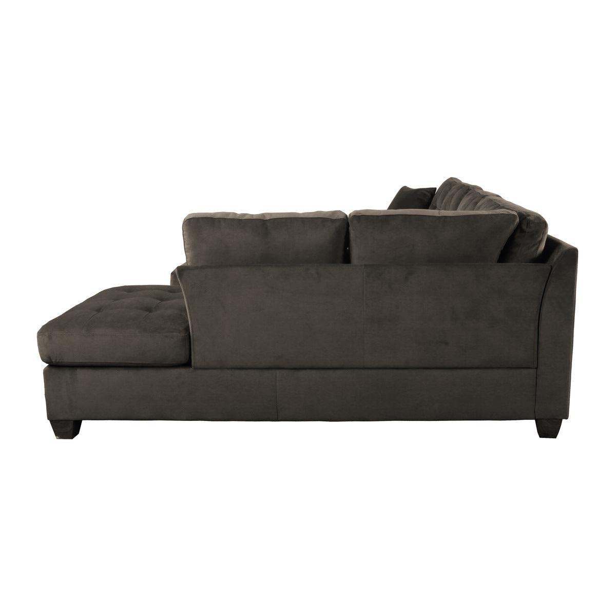 Emilio Chocolate Solid Wood Velvet Fabric Upholstery 2-Piece Reversible Sectional With Chaise - Ella Furniture