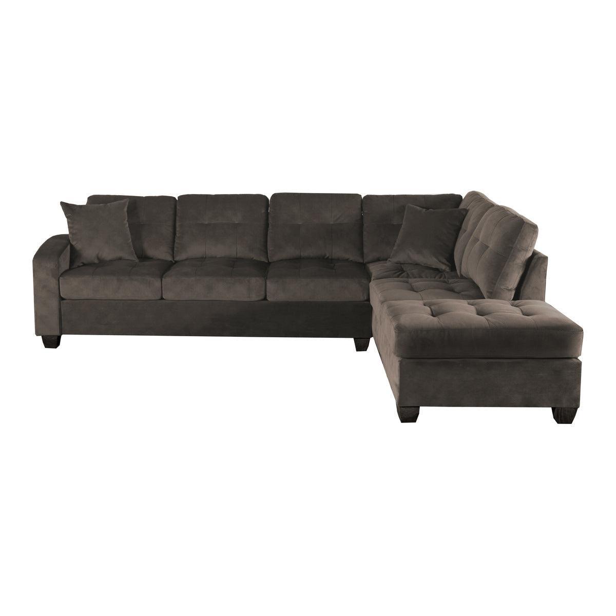 Emilio Brown Solid Wood And PlywoodFabric Upholstery 3-Piece Reversible Sectional With Ottoman - Ella Furniture