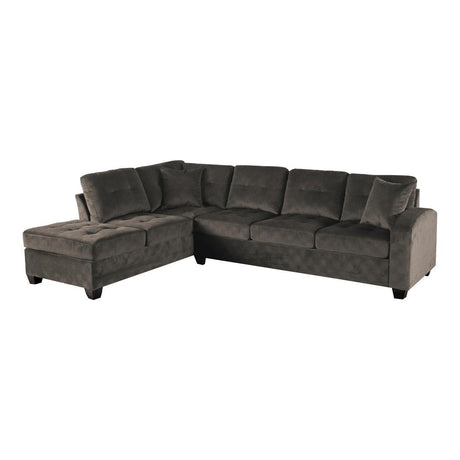 Emilio Chocolate Solid Wood Velvet Fabric Upholstery 2-Piece Reversible Sectional With Chaise - Ella Furniture
