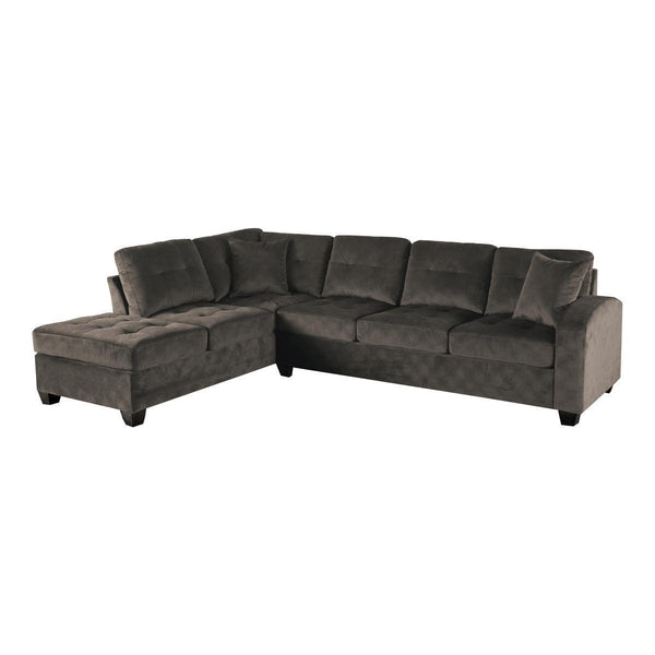 Emilio Chocolate Solid Wood Velvet Fabric Upholstery 2-Piece Reversible Sectional With Chaise - Ella Furniture
