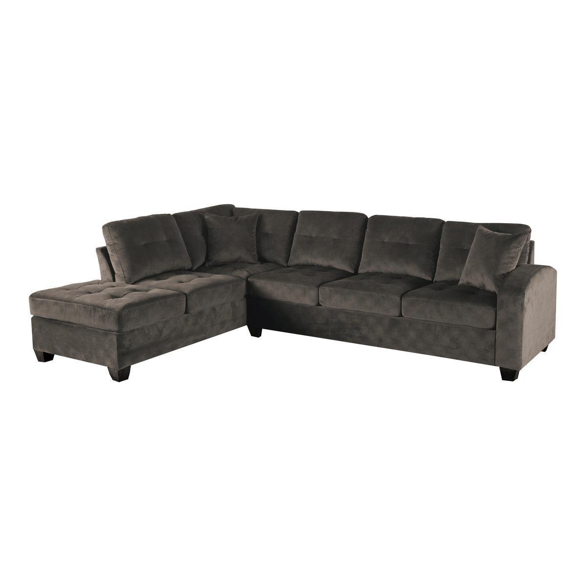 Emilio Chocolate Solid Wood Velvet Fabric Upholstery 2-Piece Reversible Sectional With Chaise - Ella Furniture