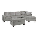 Emilio Gray Solid Wood And Plywood Fabric Upholstery 3-Piece Reversible Sectional With Ottoman - Ella Furniture
